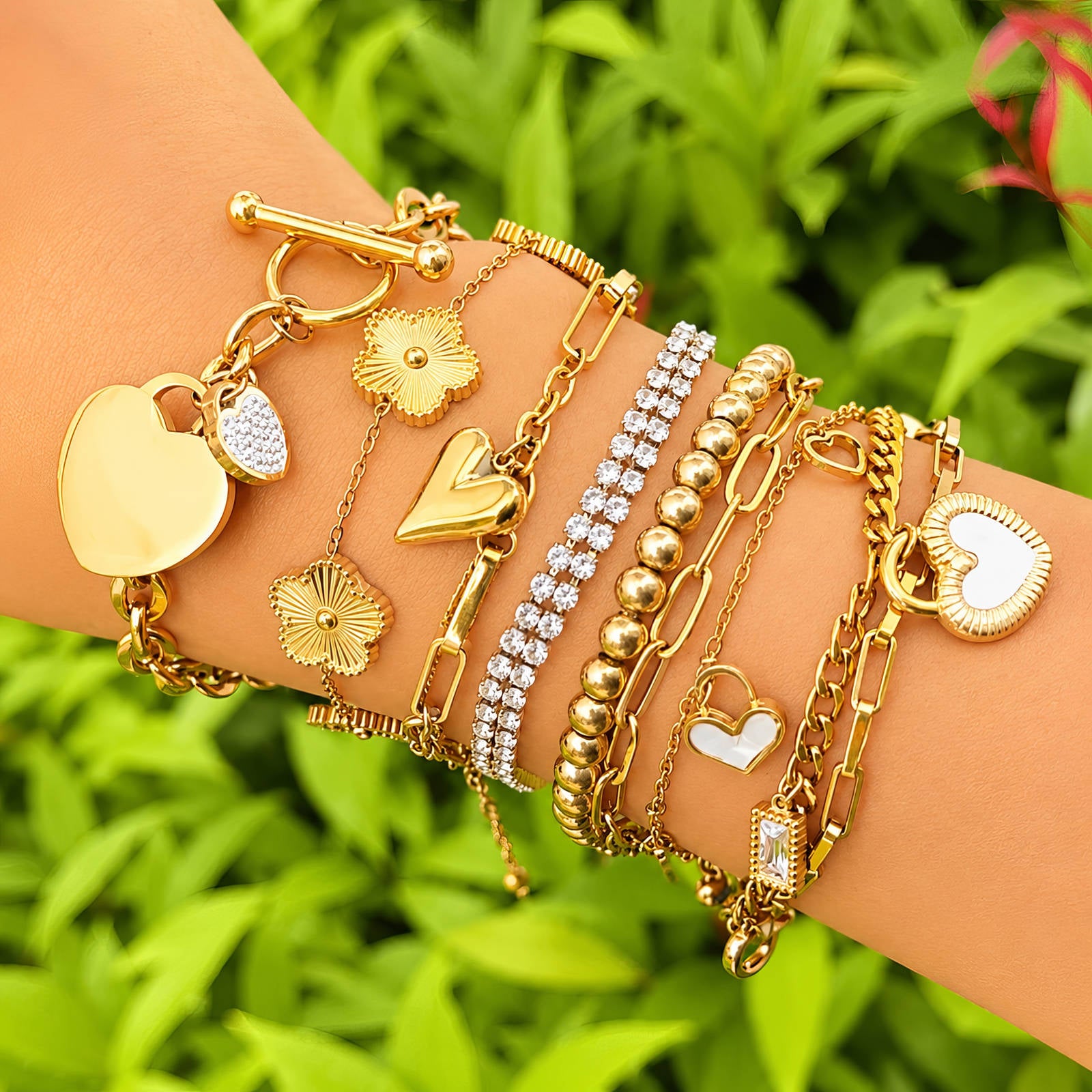Hearts Bracelet, 18K Gold Plated Steel