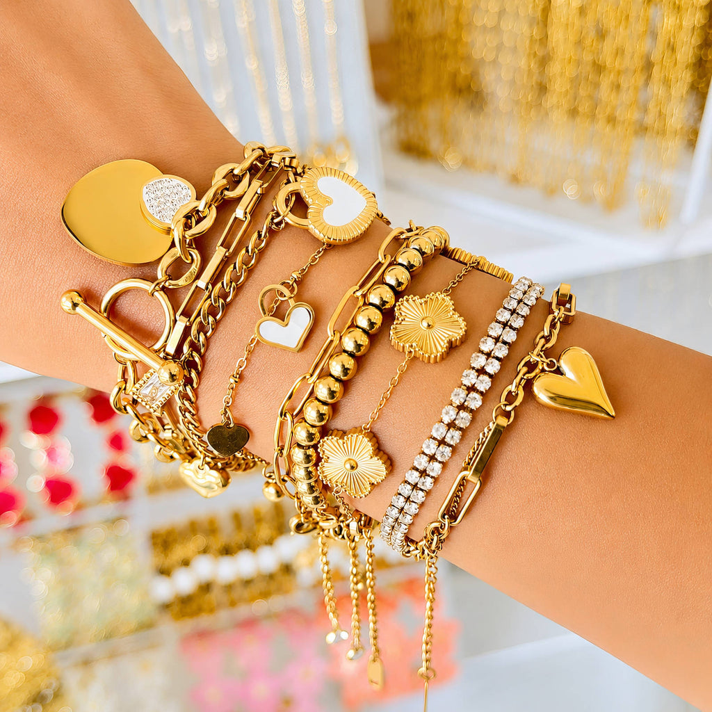 Hearts Bracelet, 18K Gold Plated Steel