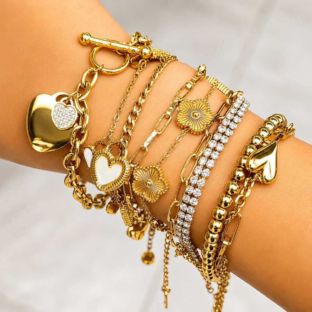 Tennis Bracelet, 18K Gold Plated Steel
