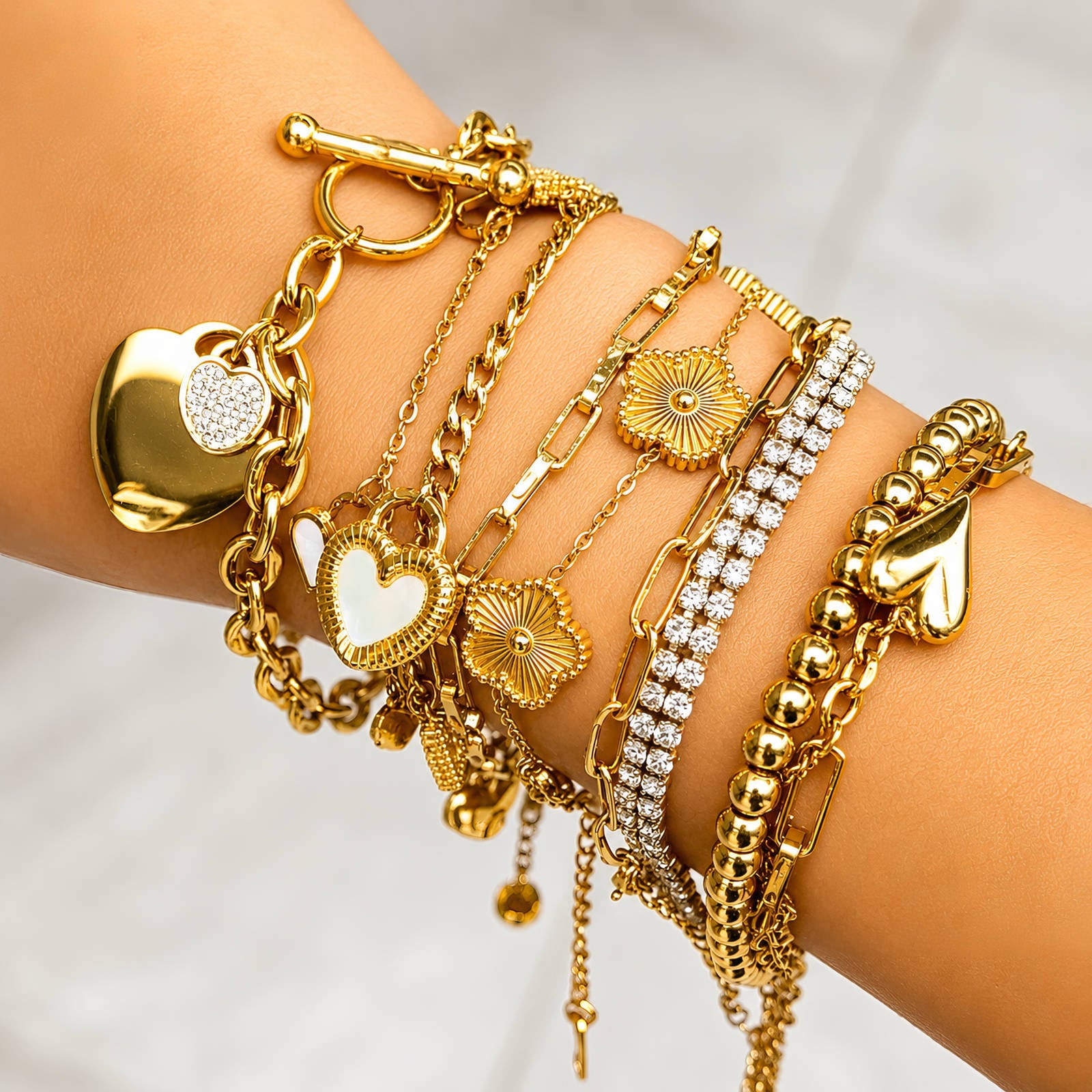 Tennis Bracelet, 18K Gold Plated Steel