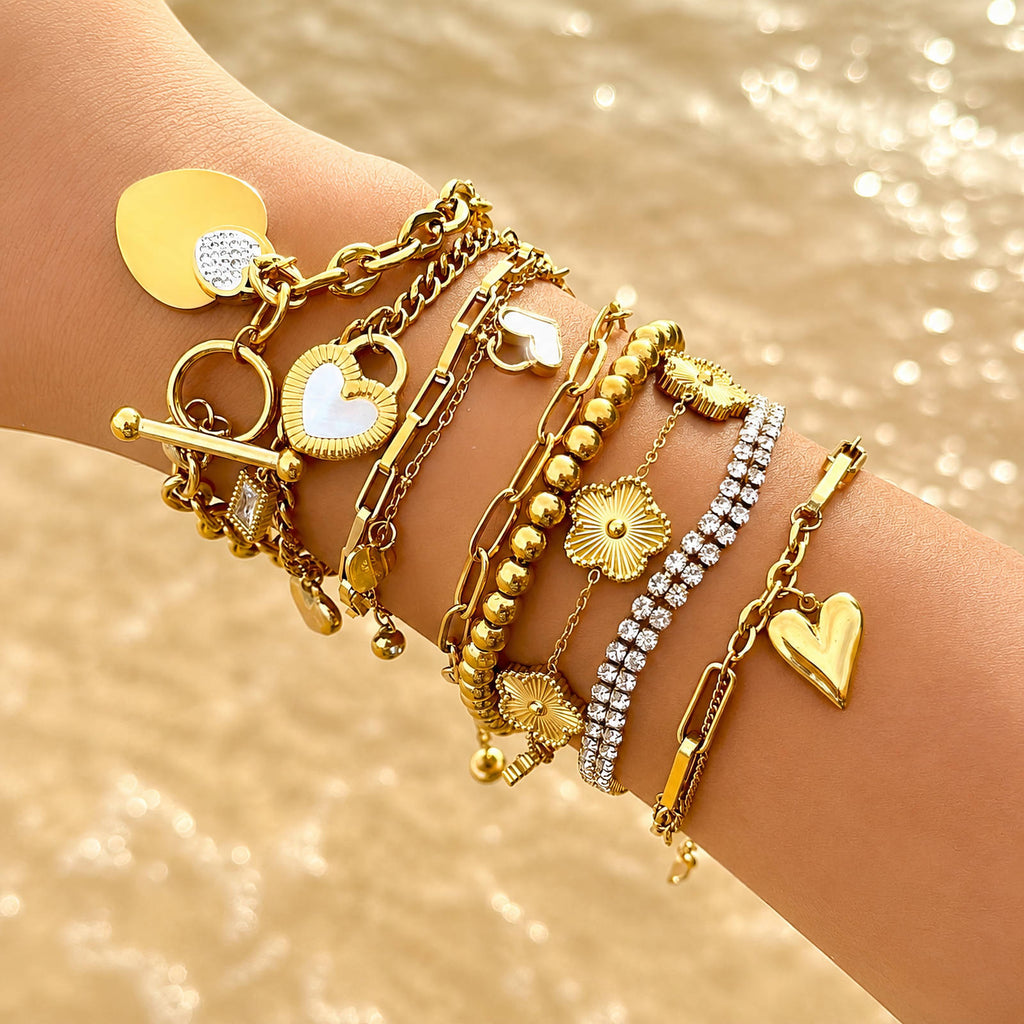 Hearts Bracelet, 18K Gold Plated Steel