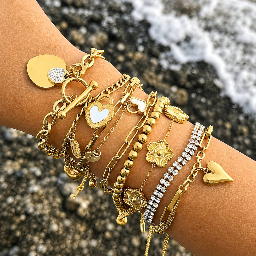 Hearts Bracelet, 18K Gold Plated Steel