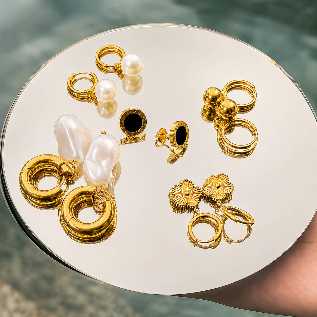 Flowers Earrings, 18K Gold Plated Steel