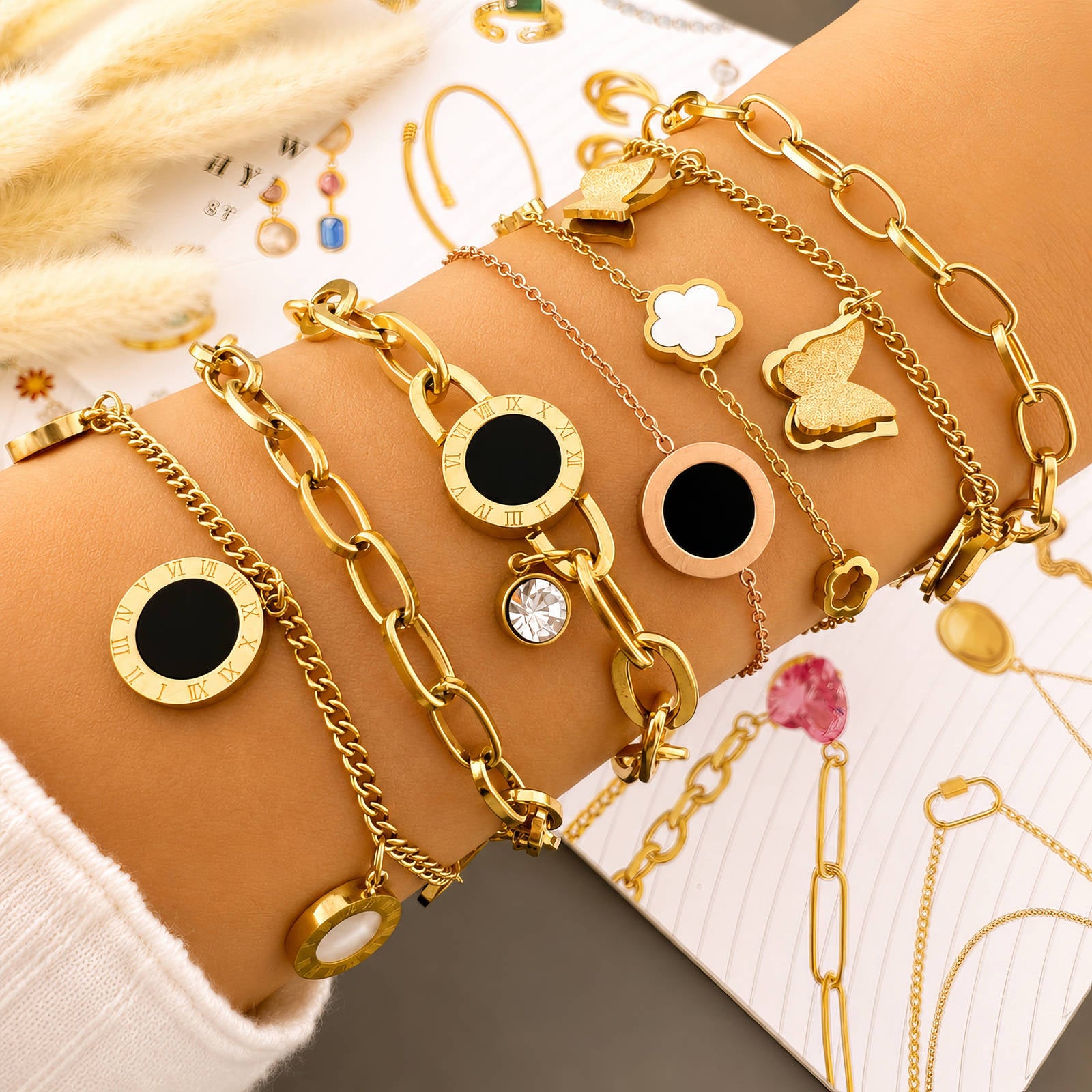 Butterflies Bracelet, 18K Gold Plated Steel