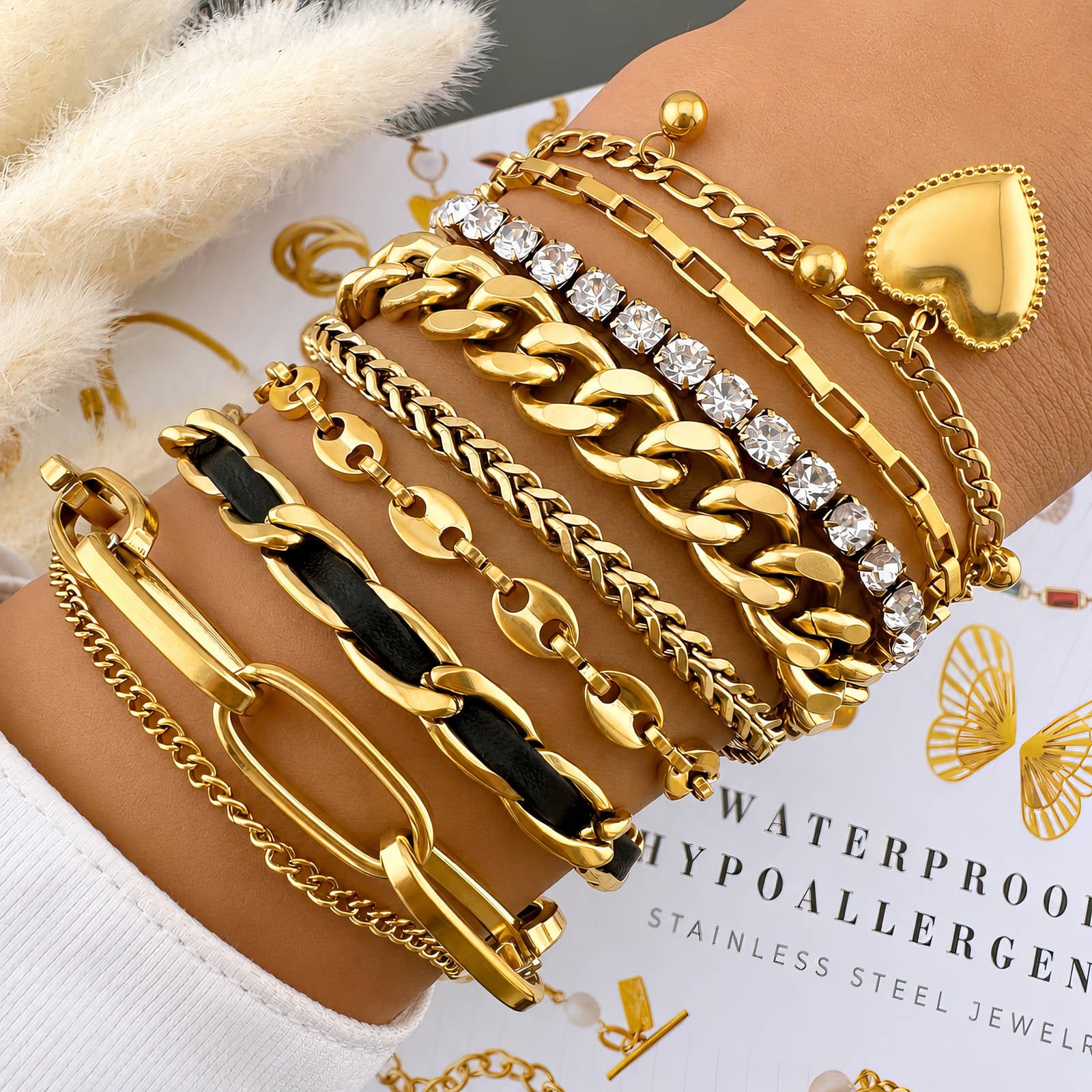 Hearts Bracelet, 18K Gold Plated Steel