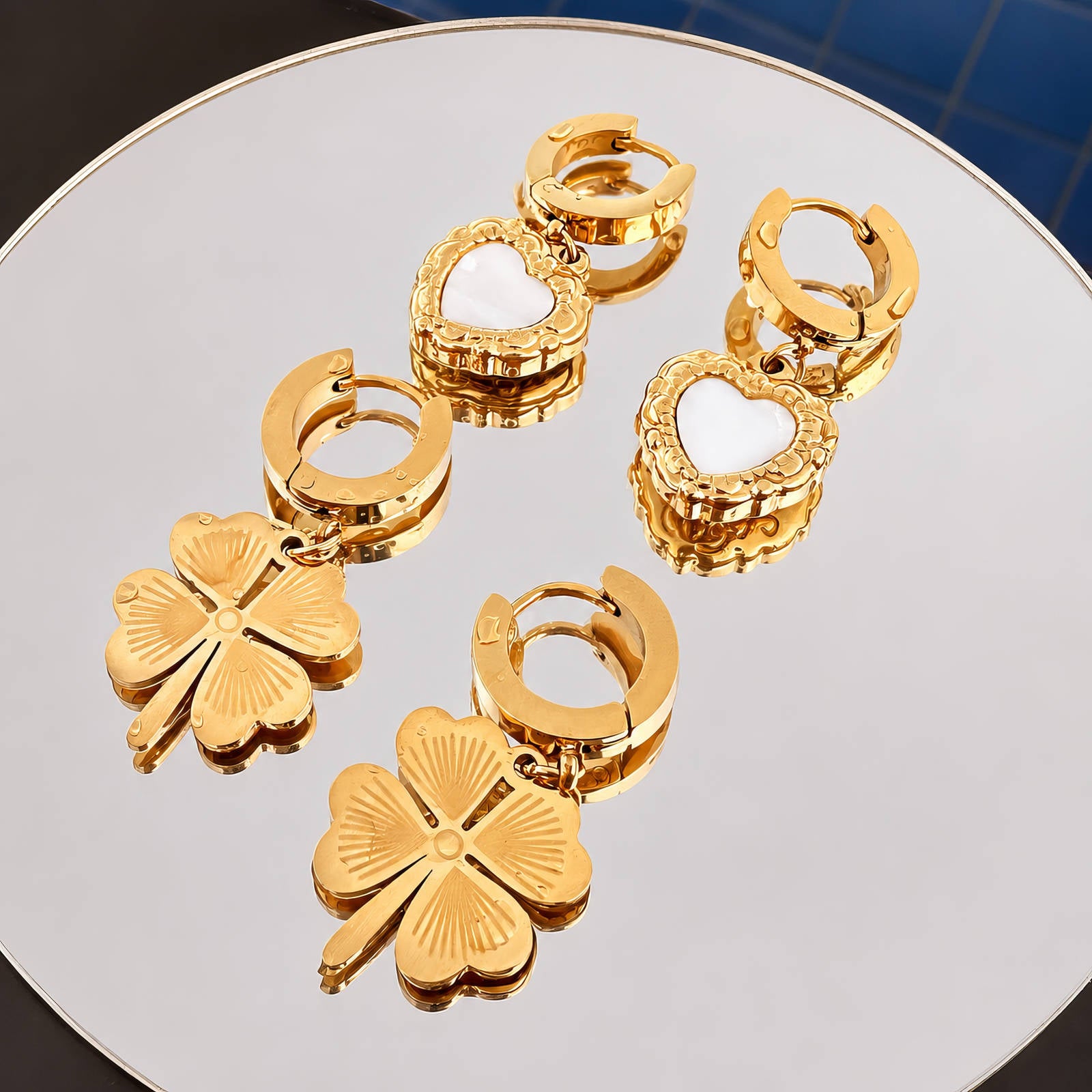Heart Earrings, 18K Gold Plated Steel