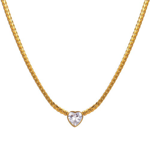 Cleo Crystal Heart Waterproof Gold Necklace for Women by VYRA Jewellery - waterproof tarnish-resistant gold necklace