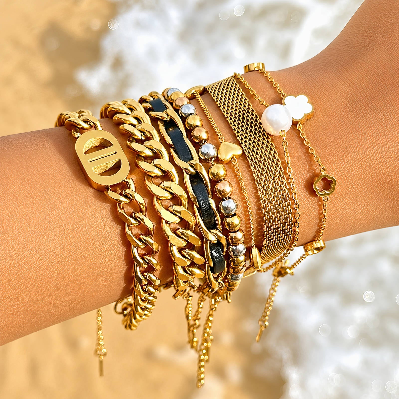 Hearts Bracelet, 18K Gold Plated Steel