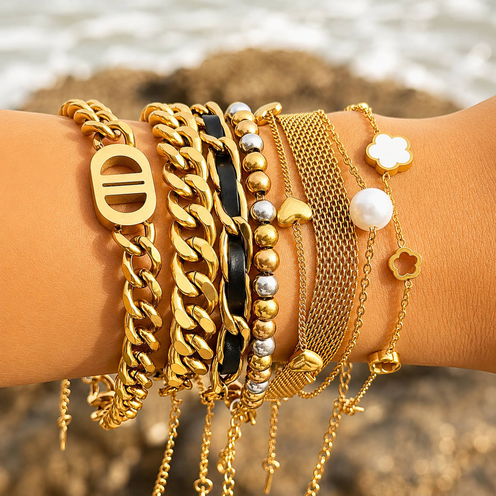Hearts Bracelet, 18K Gold Plated Steel