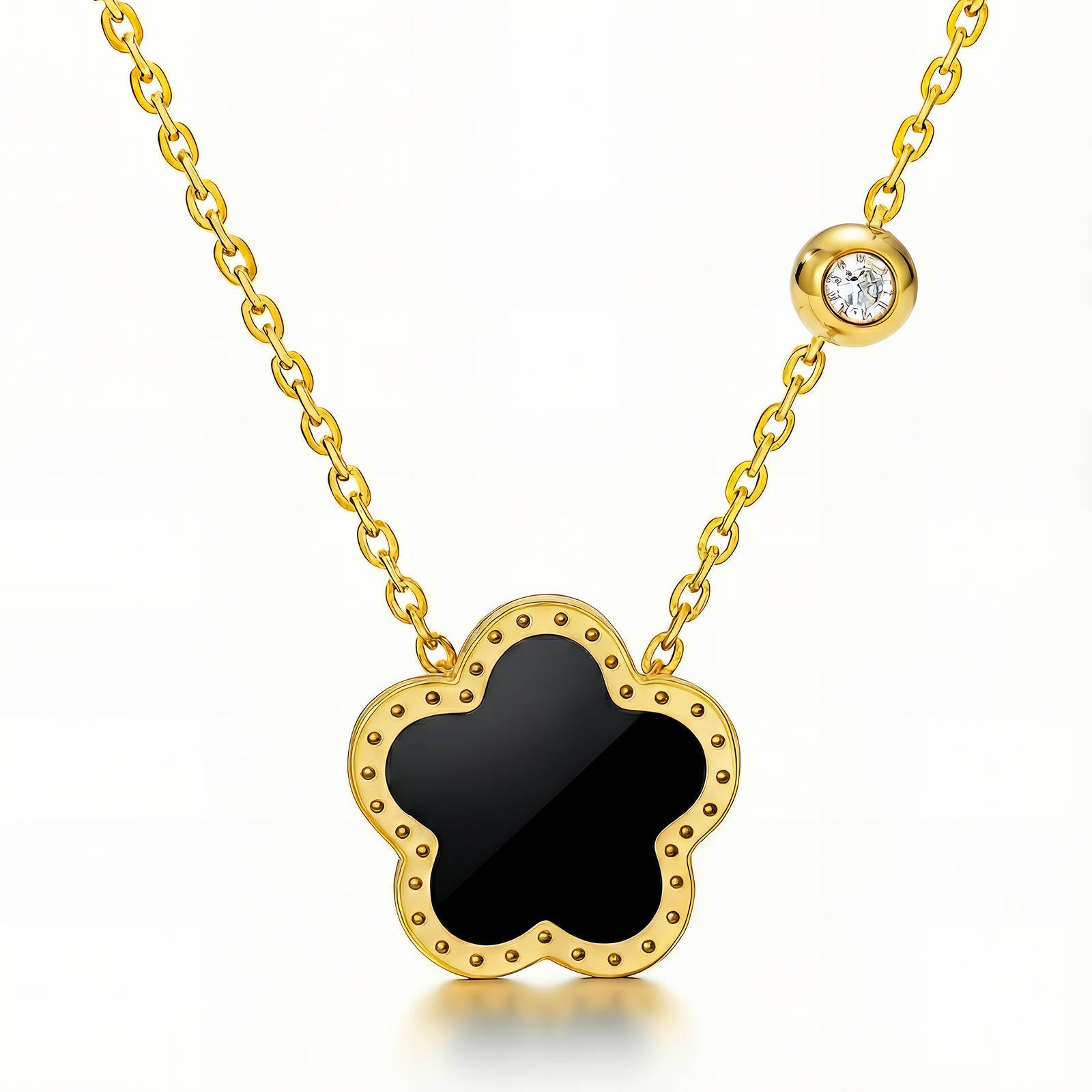 Black Flower golden Necklace