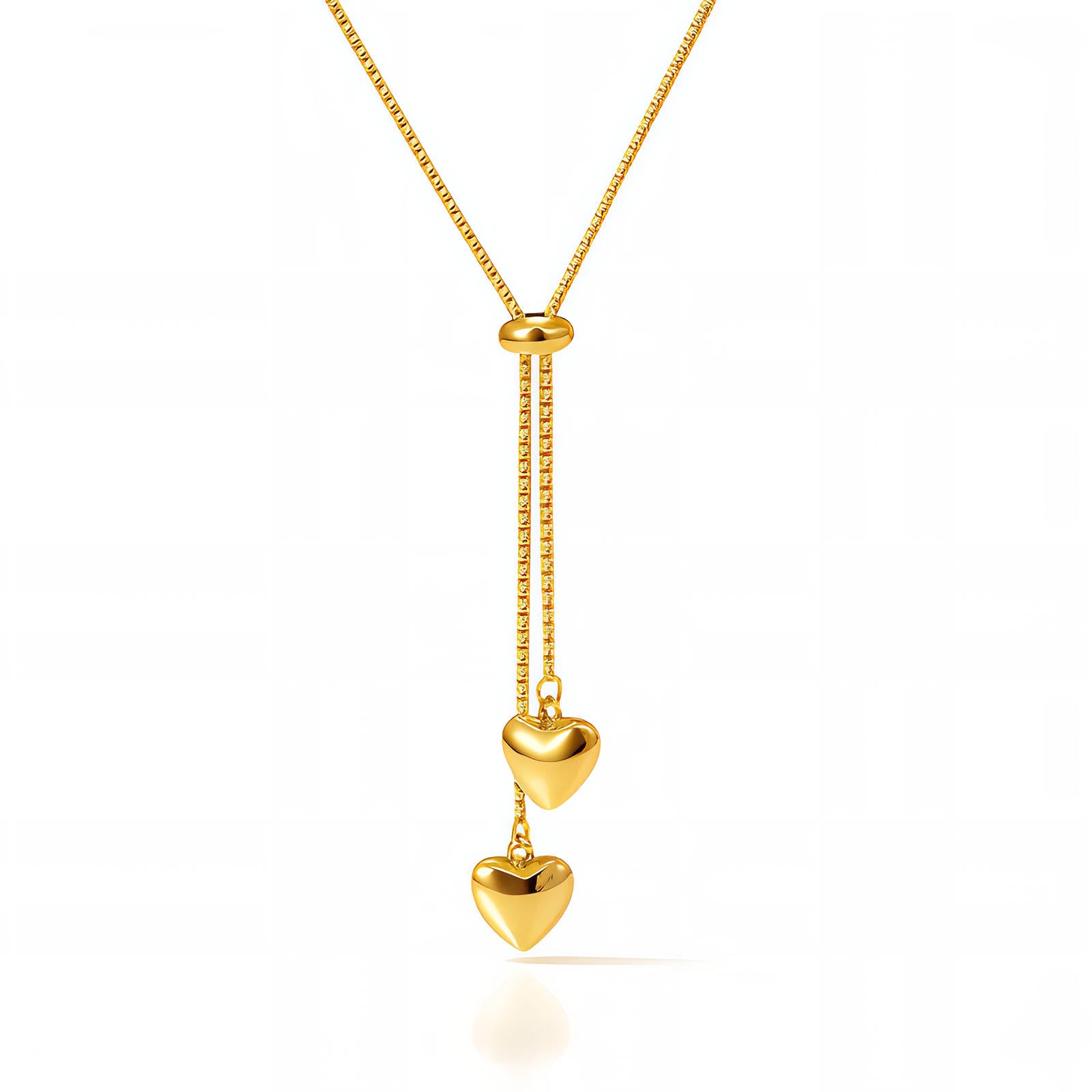 Double Heart Gold Lariat Necklace