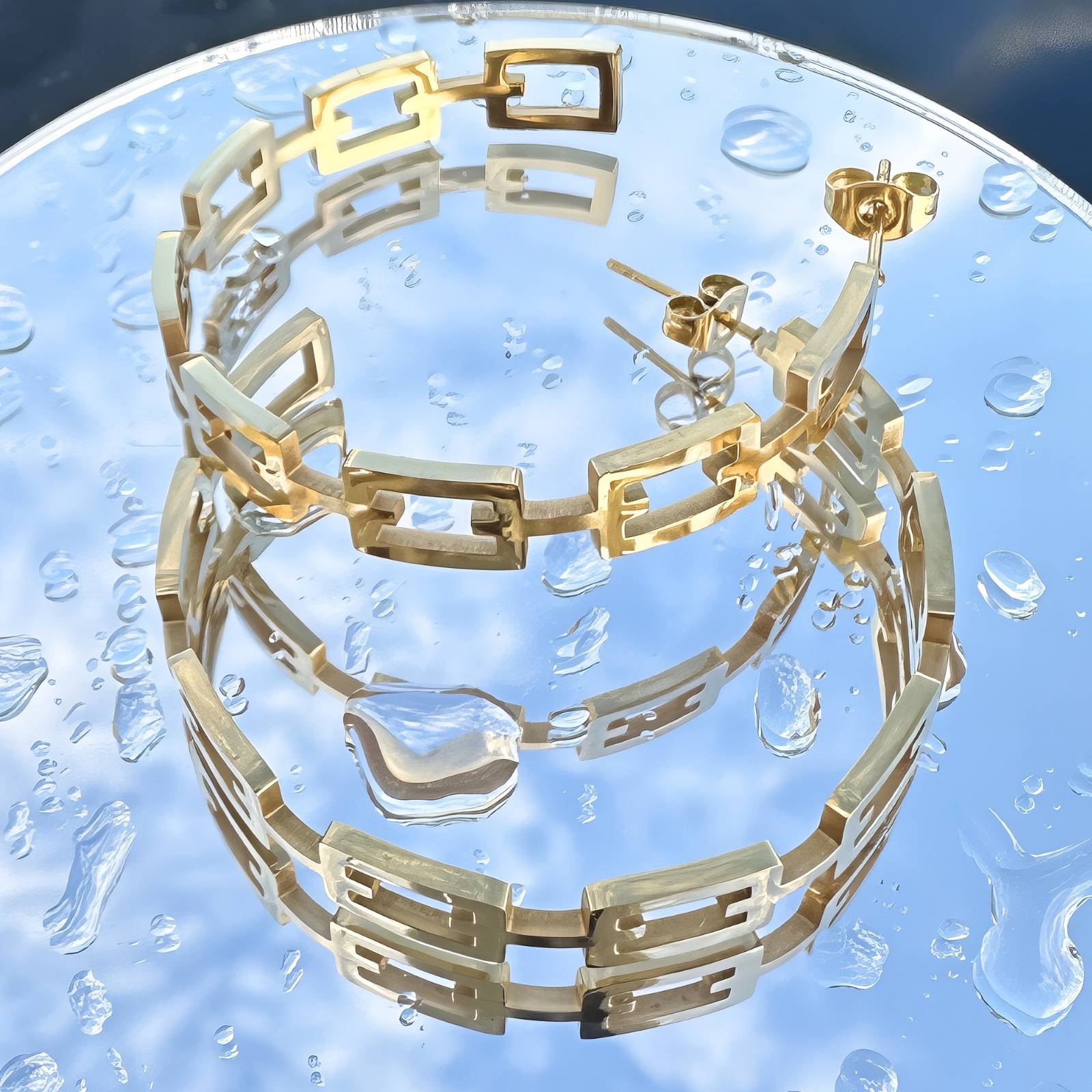 Earrings, 18K Gold Plated Steel