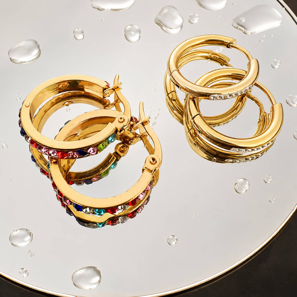 Earrings, 18K Gold Plated Steel