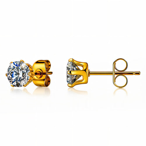 Classic Solitaire Crystal Gold Waterproof Gold Earrings for Women by VYRA Jewellery - waterproof tarnish-resistant gold earrings