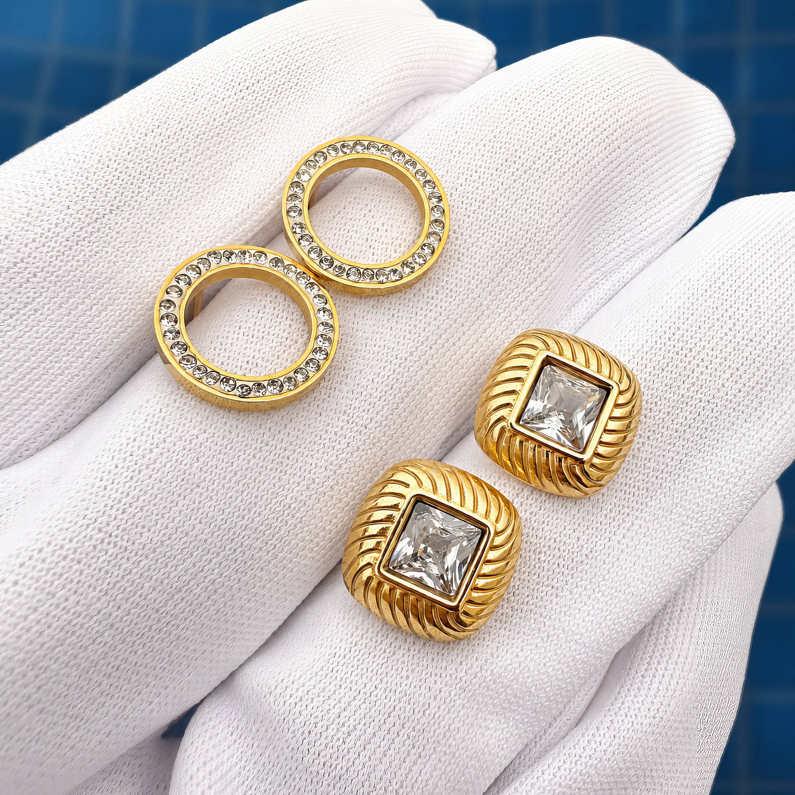 Earrings, 18K Gold Plated Steel