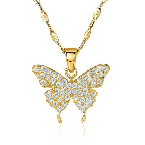 Aria Pavé Crystal Butterfly Waterproof Gold Necklace for Women by VYRA Jewellery - waterproof tarnish-resistant gold necklace