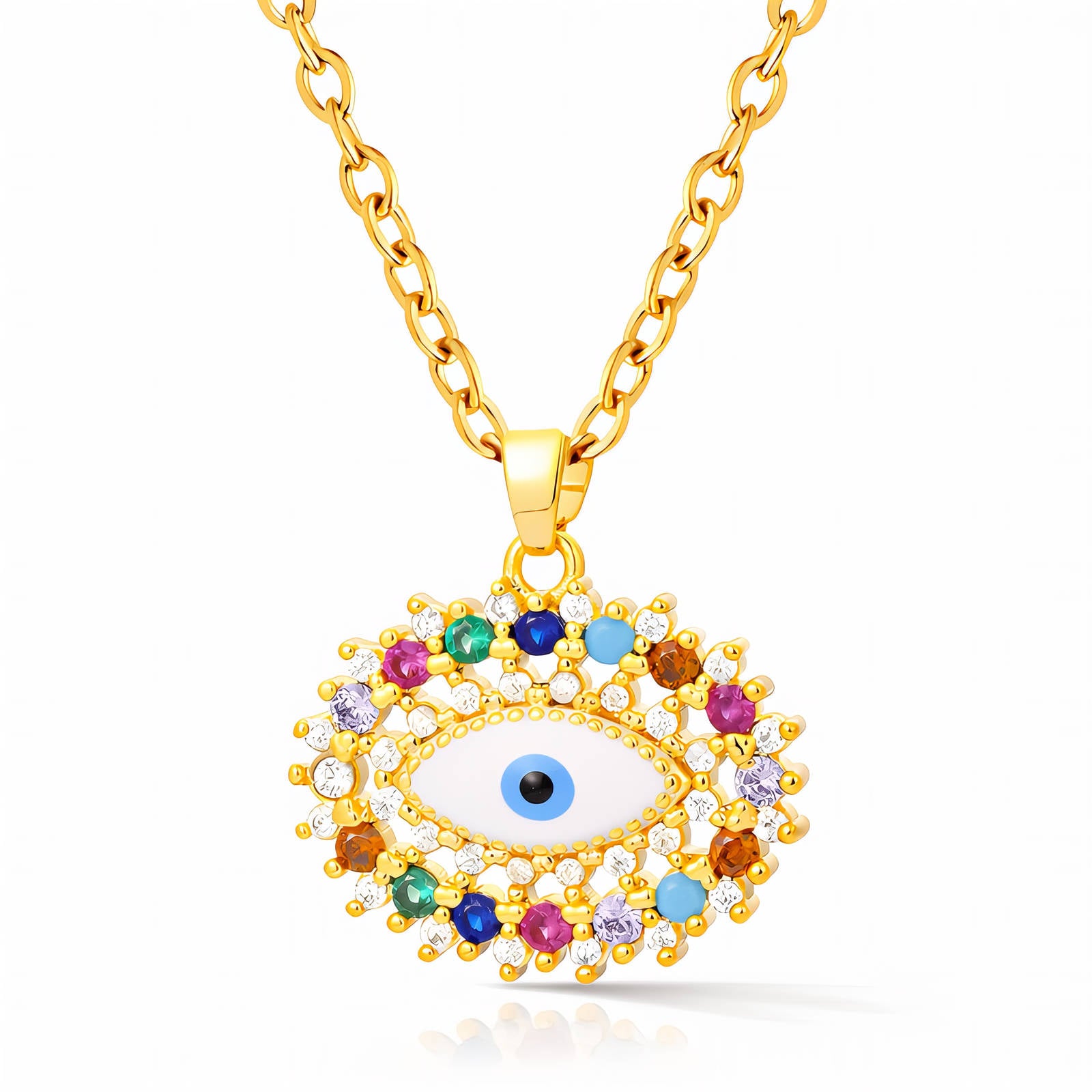 Evil Eye Necklace, 18K Gold Plated Steel