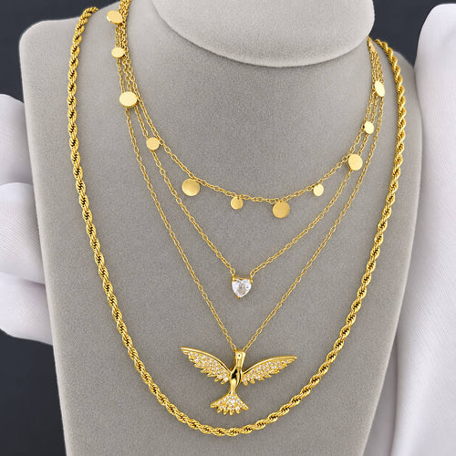 Bird Necklace, 18K Gold Plated Steel