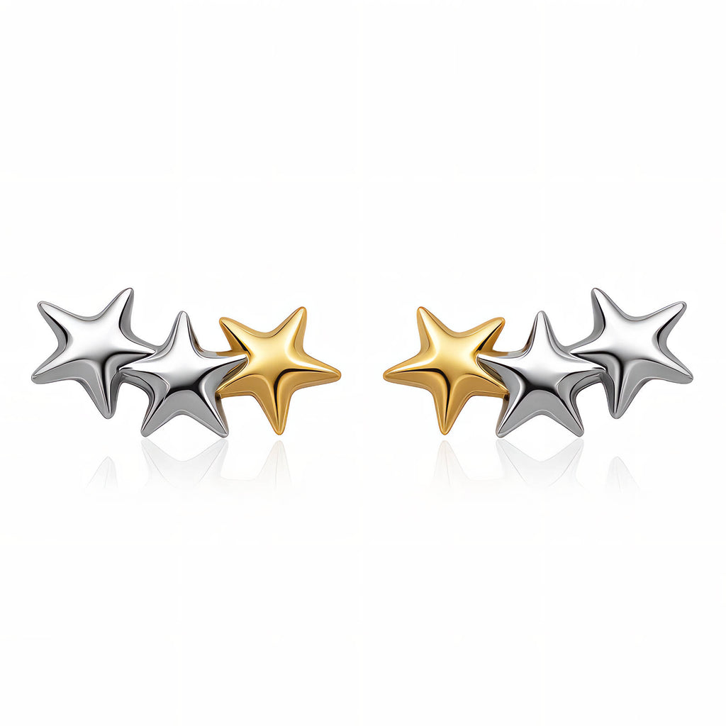 Stars Earrings, 18K Gold Plated Steel