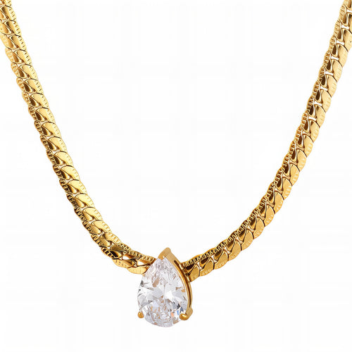 Cleo Crystal Teardrop Waterproof Gold Necklace for Women by VYRA Jewellery - waterproof tarnish-resistant gold necklace