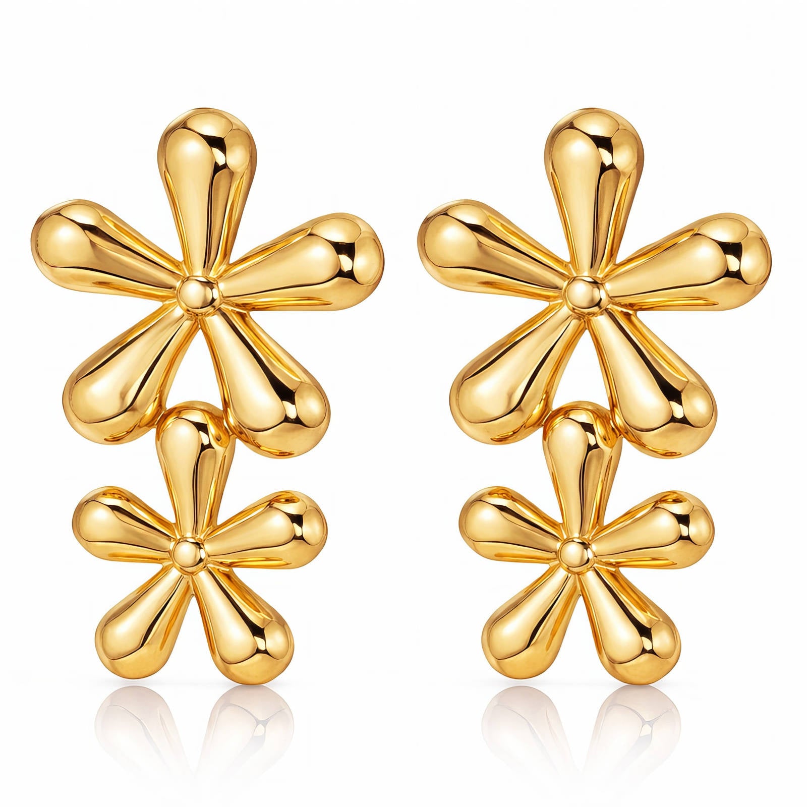 Flowers Earrings, 18K Gold Plated Steel