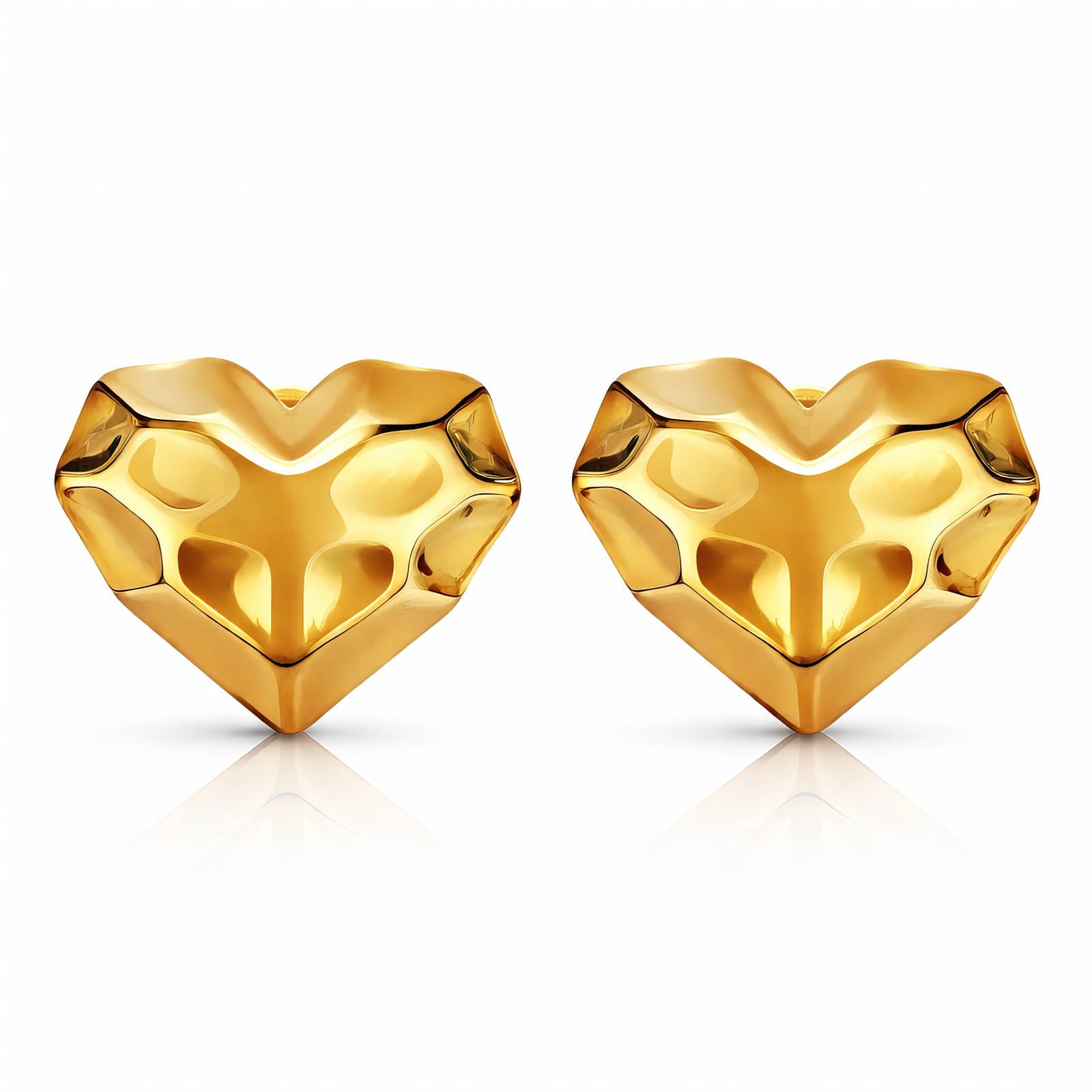 Hearts Earrings, 18K Gold Plated Steel