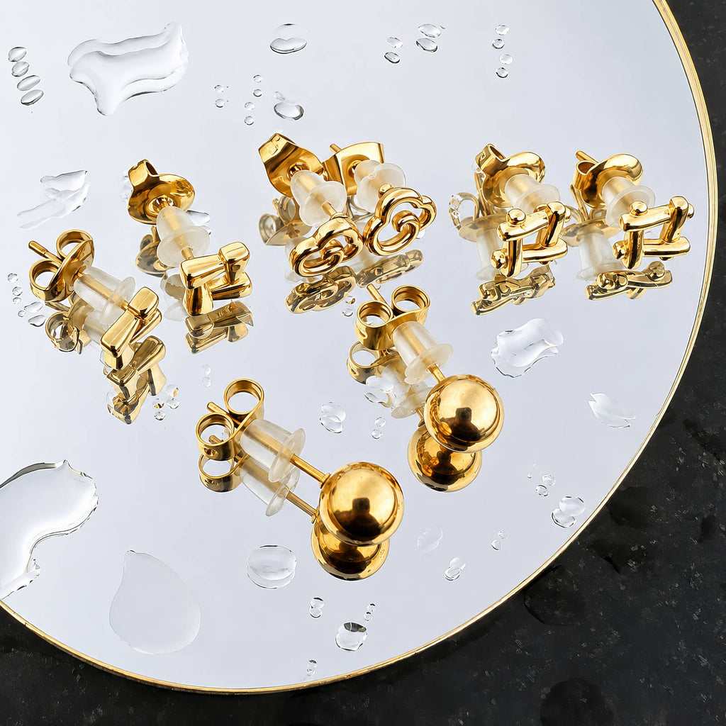 Earrings, 18K Gold Plated Steel