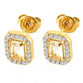Emerald Cut Halo Square Stud Waterproof Gold Earrings for Women by VYRA Jewellery - waterproof tarnish-resistant gold earrings