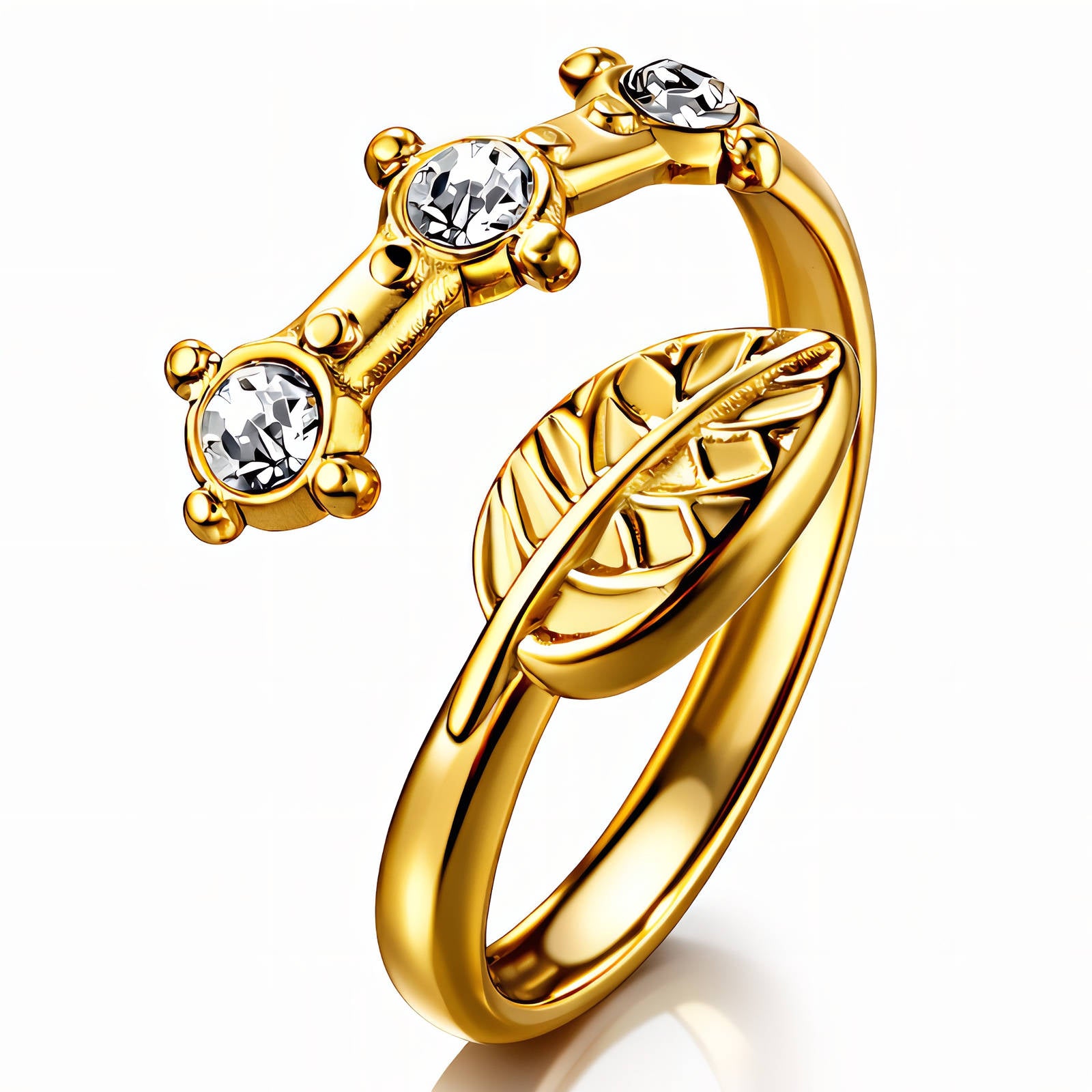 Selene Crystal Leaf Bypass Ring
