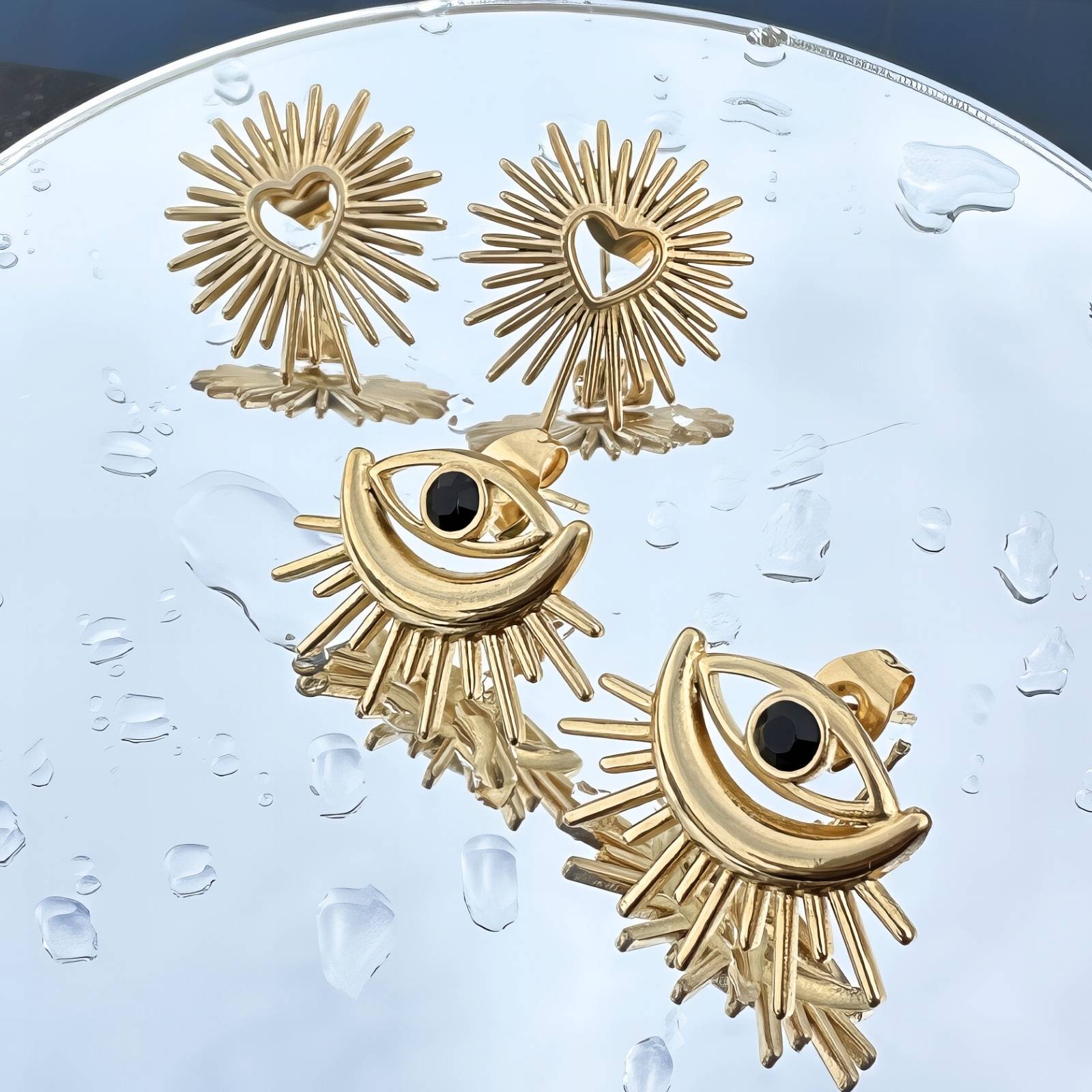 Hearts Earrings, 18K Gold Plated Steel