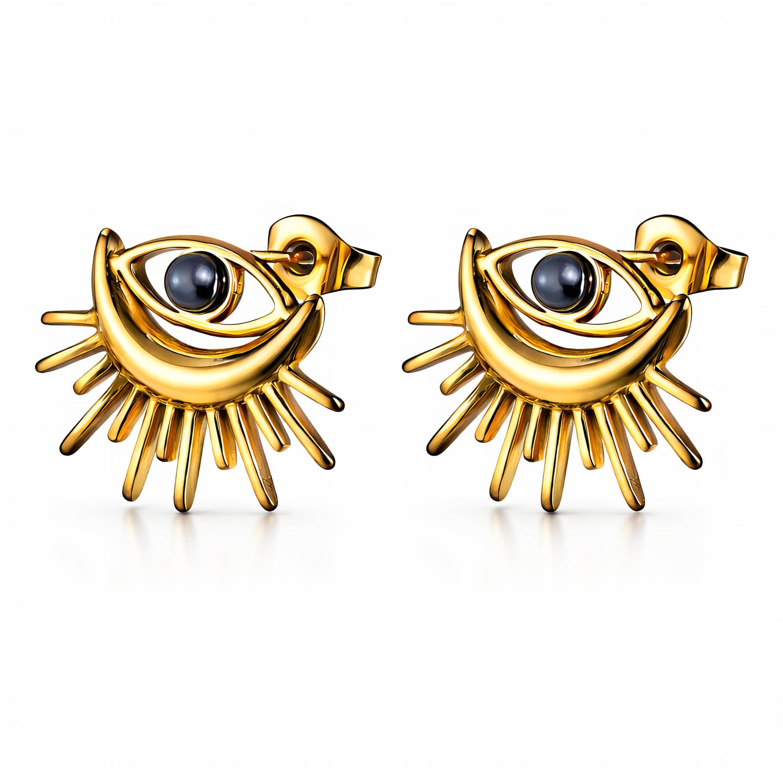 Evil Eyes Earrings, 18K Gold Plated Steel