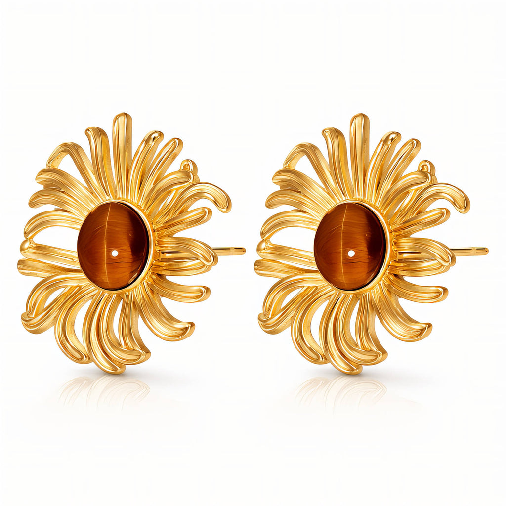 Flowers Earrings, 18K Gold Plated Steel