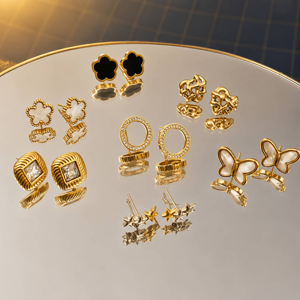 Earrings, 18K Gold Plated Steel