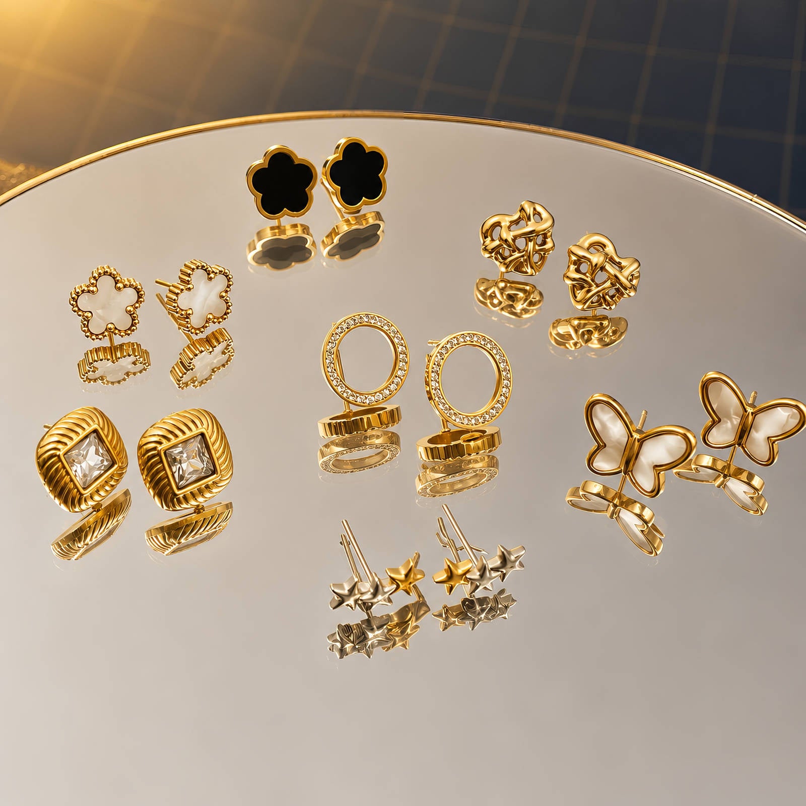 Earrings, 18K Gold Plated Steel