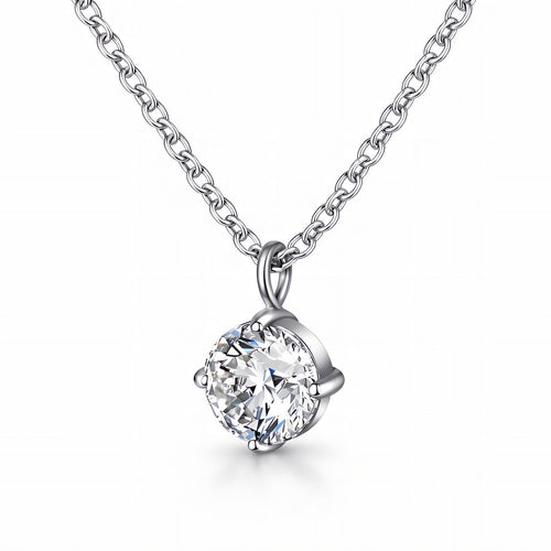 Classic Round Solitaire Silver Waterproof Silver Necklace for Women by VYRA Jewellery - waterproof tarnish-resistant silver necklace