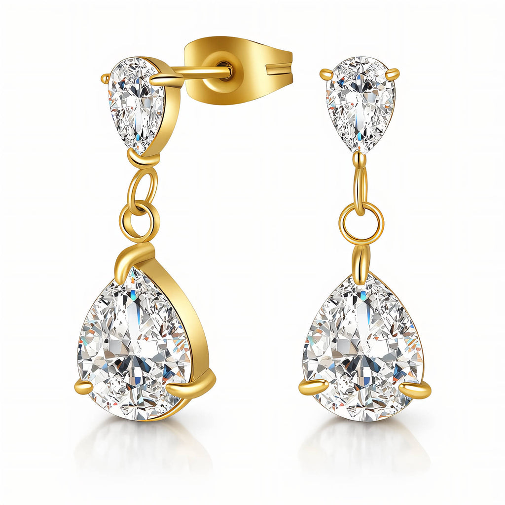 VYRA Waterproof Gold Drop Stud Earrings - tarnish-free hypoallergenic jewellery NZ AU
