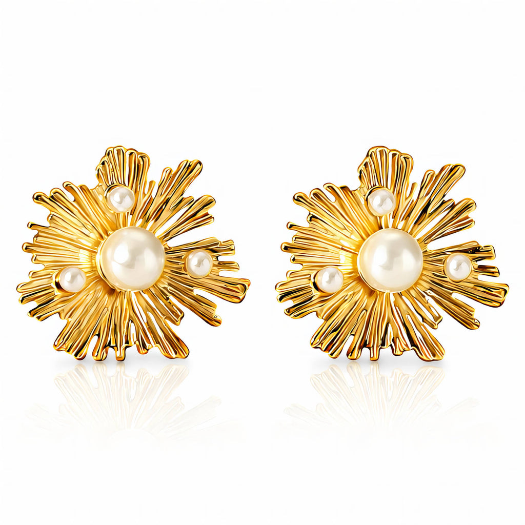Flowers Earrings, 18K Gold Plated Steel