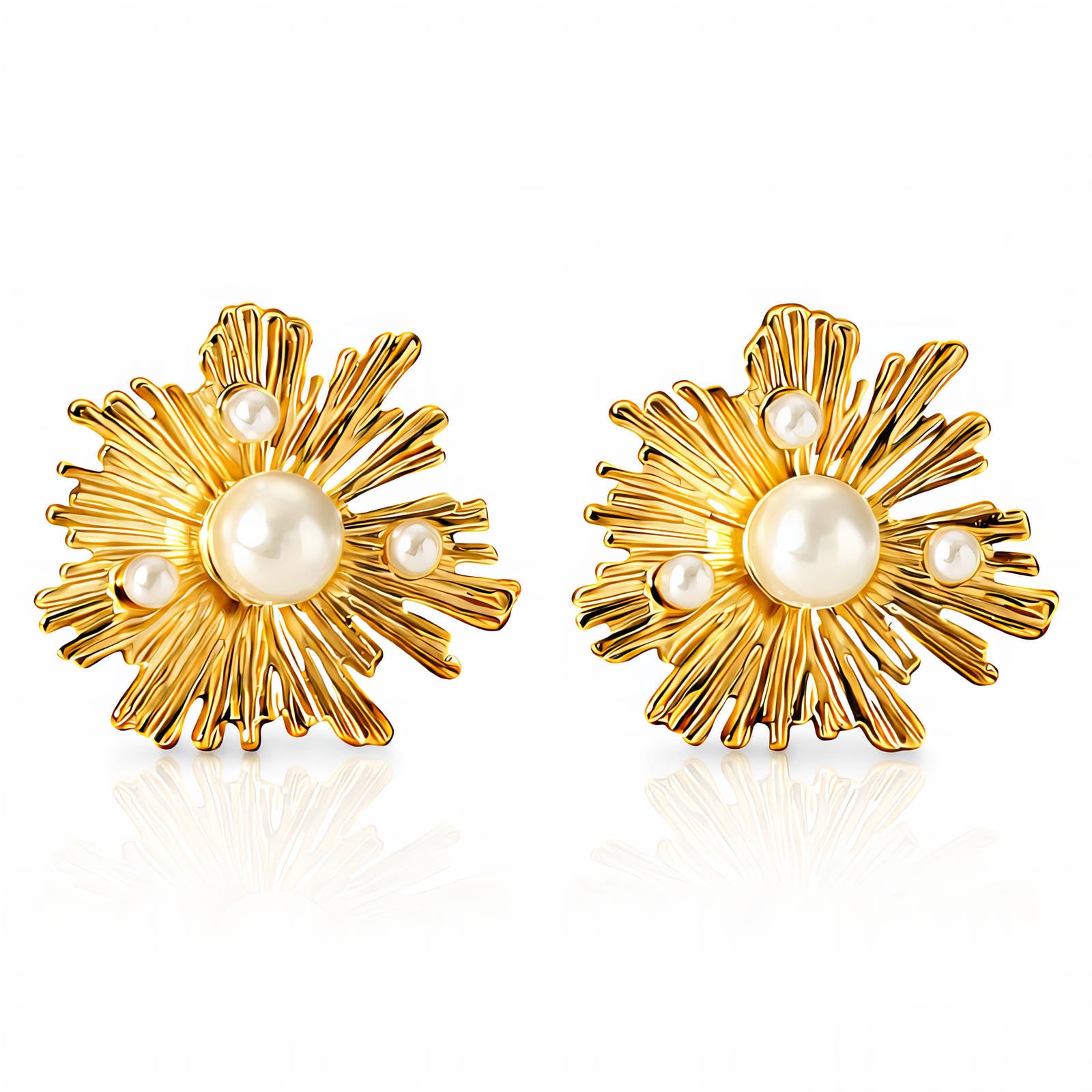 Flowers Earrings, 18K Gold Plated Steel