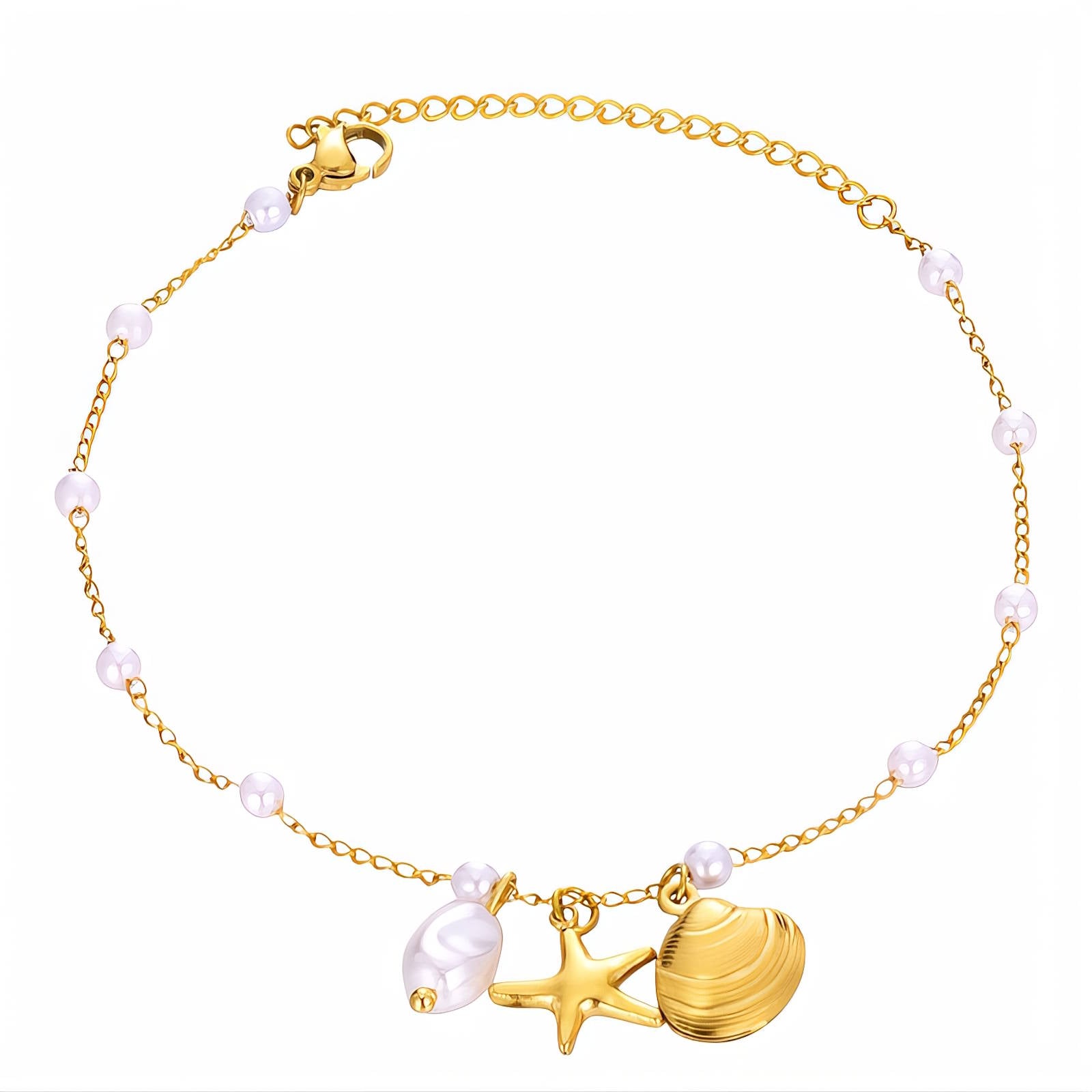 Pearl & Gold Sea Charm Anklet
