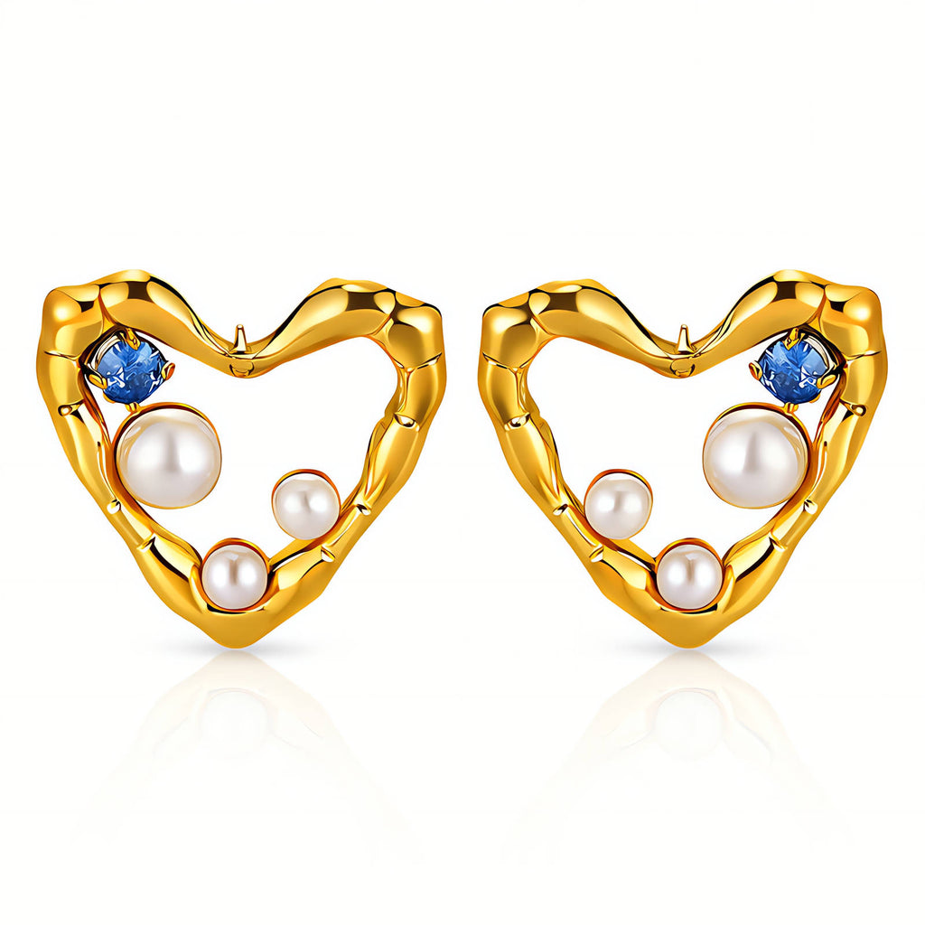 Hearts Earrings, 18K Gold Plated Steel