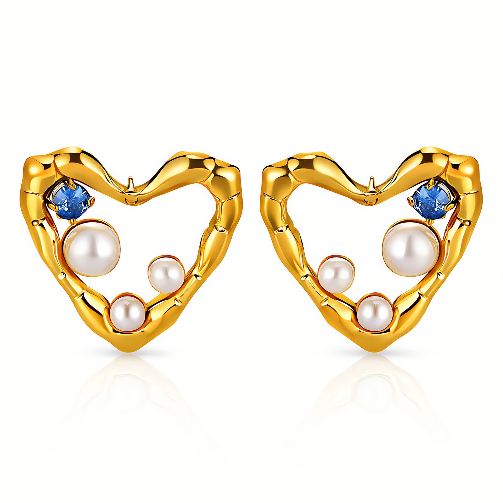 Hearts Earrings, 18K Gold Plated Steel