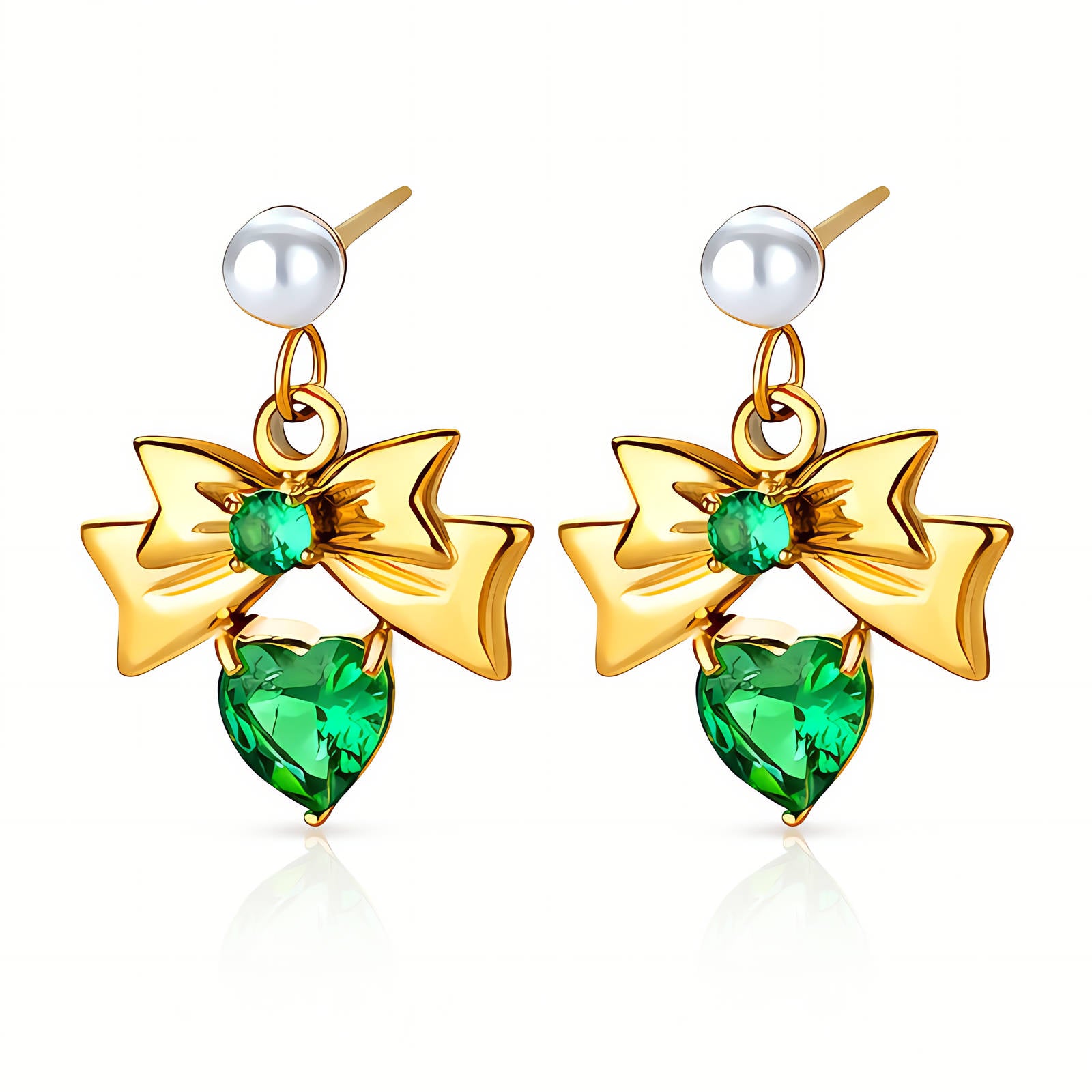 Hearts and bows Earrings, 18K Gold Plated Steel