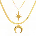 Crescent And Star Necklace, 18K Gold Plated Steel