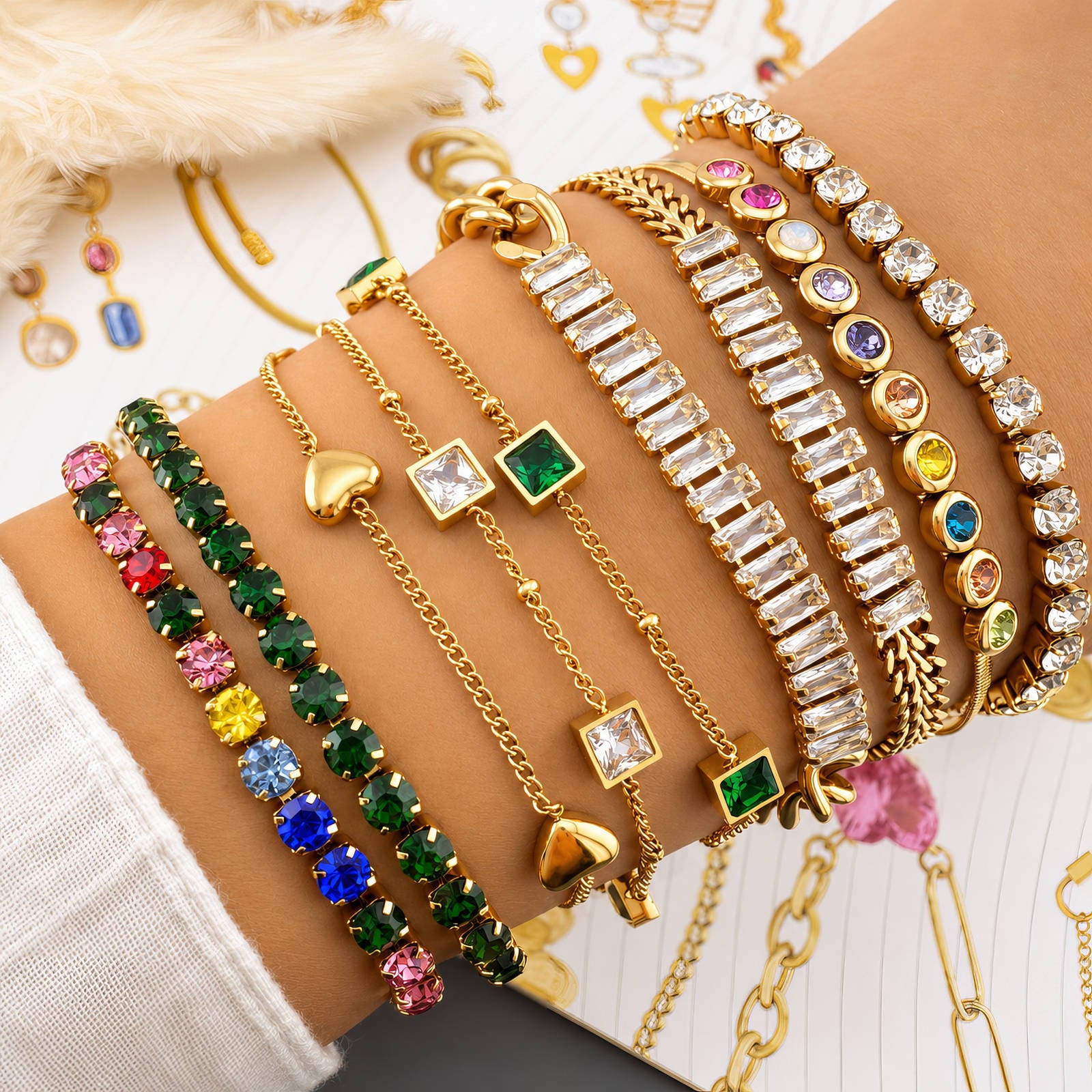 Hearts Bracelet, 18K Gold Plated Steel