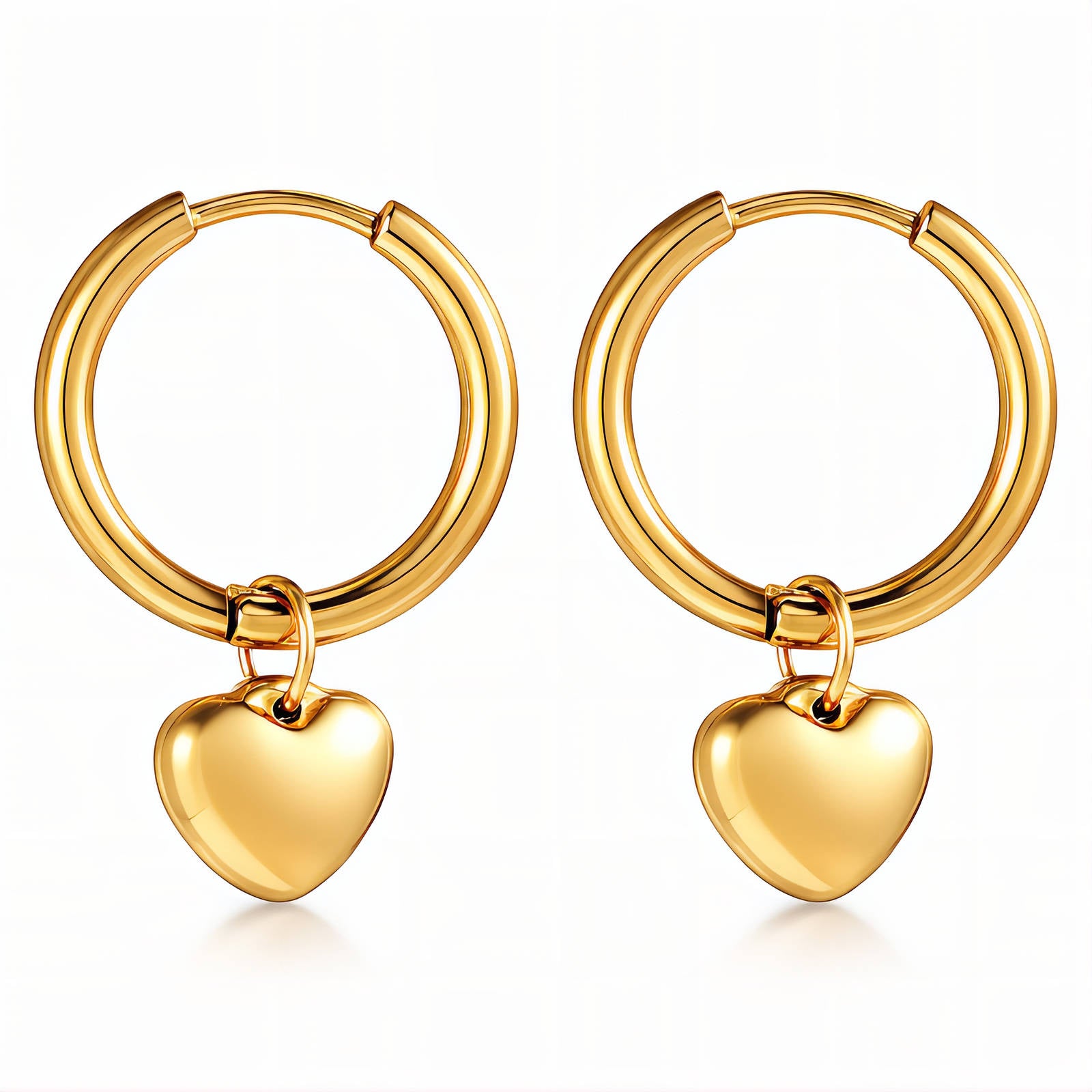 Hearts Earrings, 18K Gold Plated Steel