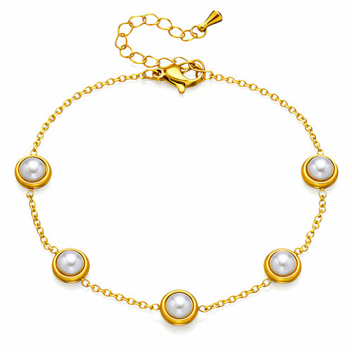 Cleo Five-Pearl Station Waterproof Gold Bracelet for Women by VYRA Jewellery - waterproof tarnish-resistant gold bracelet