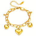 Hearts Bracelet, 18K Gold Plated Steel
