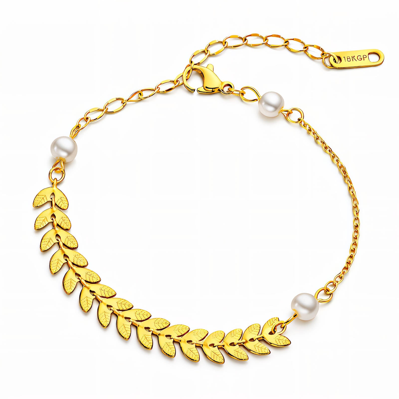 Botanical Leaf & Pearl Station Anklet