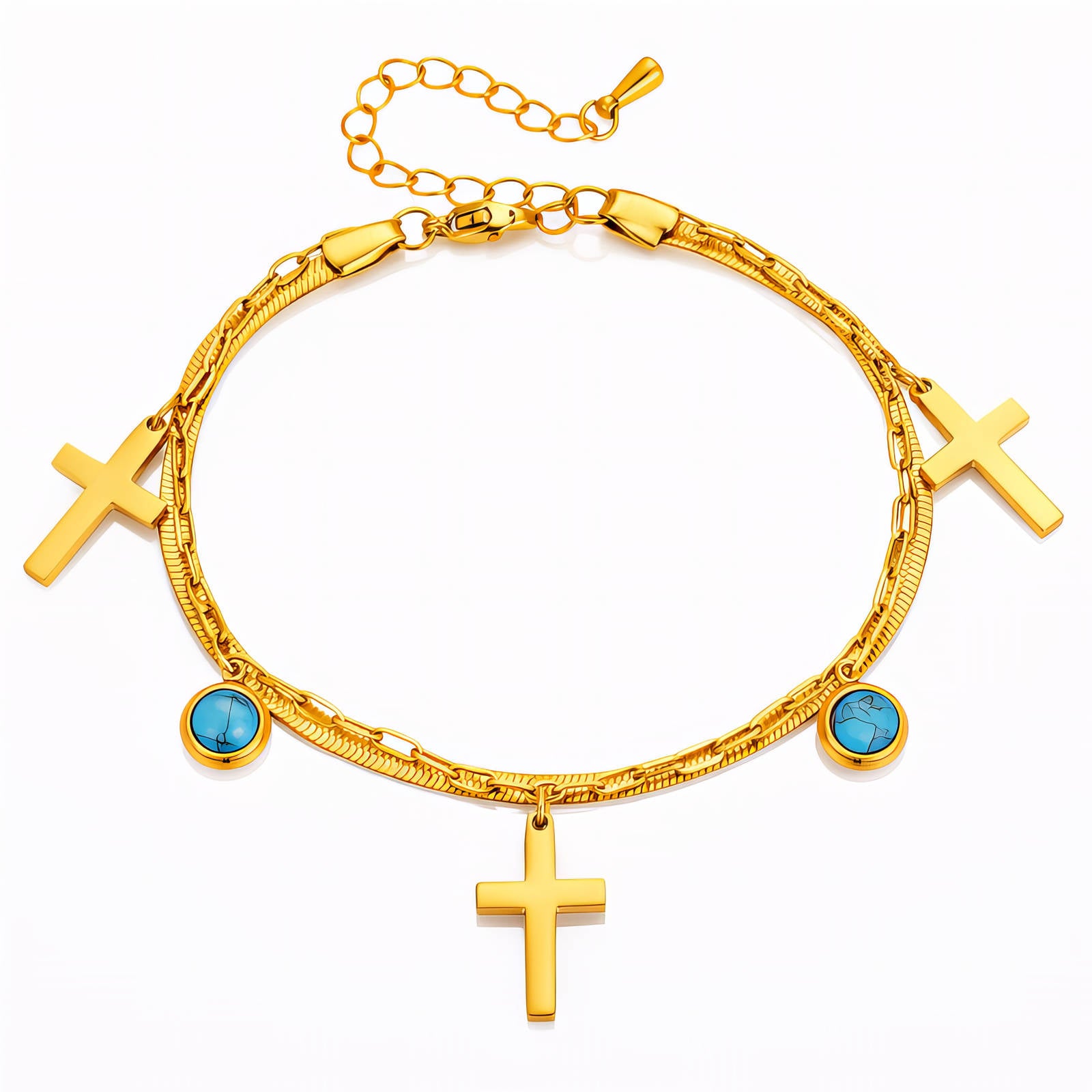 Crosses Bracelet, 18K Gold Plated Steel