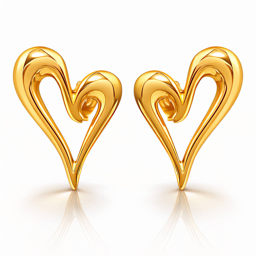 Hearts Earrings, 18K Gold Plated Steel